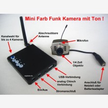 Mini Funk Farb Kamera mit Ton Anschlu� f�r Modellbau und �berwachung
