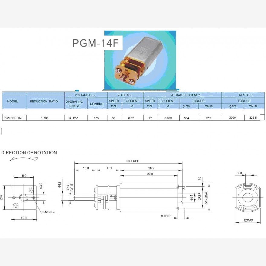 PGM14 Mini-Getriebemotor 12V, 21/Umdr./min., 1:360! PGM14 Mini-Getriebemotor 12V, 21/Umdr./min., 1:360!