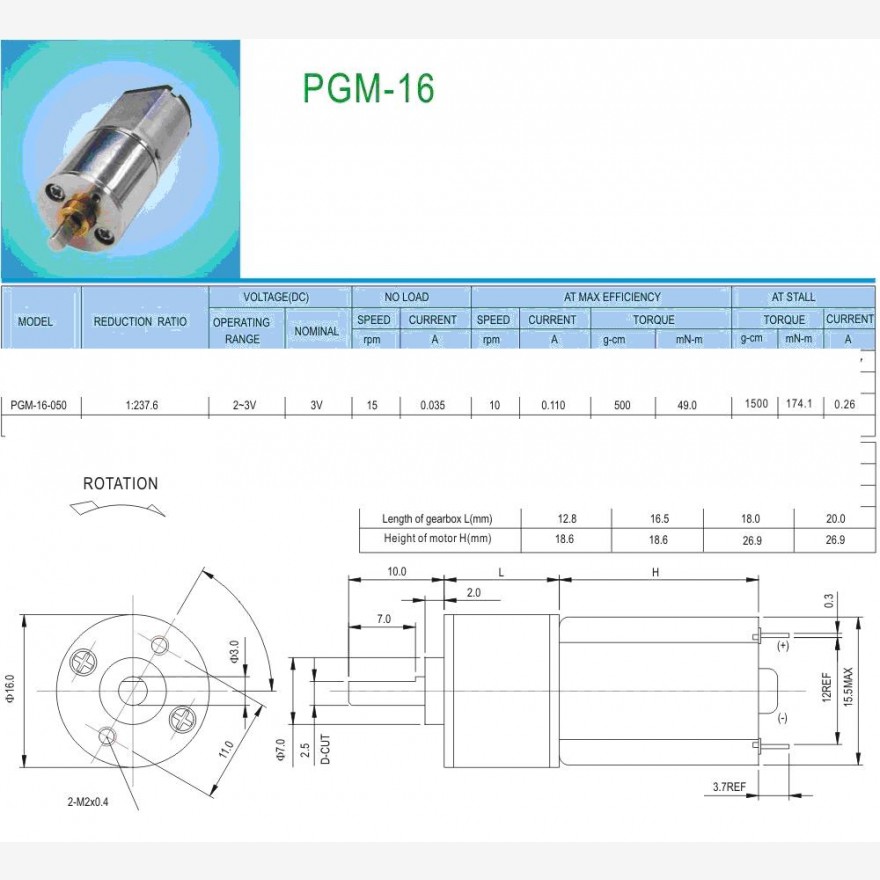 PGM16 Mini-Getriebemotor 6V, 25/Umdr./min., 1:256! PGM16 Mini-Getriebemotor 6V, 25/Umdr./min., 1:256!