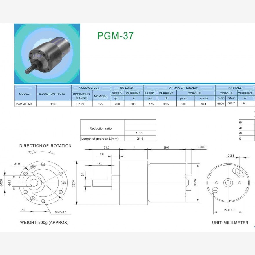 PGM37/10 Mini-Getriebemotor 12V, 60/Umdr./min., 1:10! PGM37/10 Mini-Getriebemotor 12V, 60/Umdr./min., 1:10!