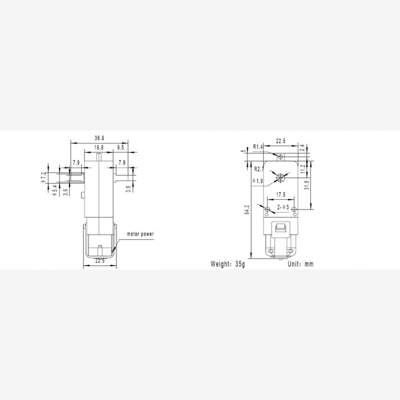 Winkelgetriebemotor mit 2 Ausgängen 6V, 95/Umdr./min., 1:120! Winkelgetriebemotor mit 2 Ausgängen 6V, 95/Umdr./min., 1:120!