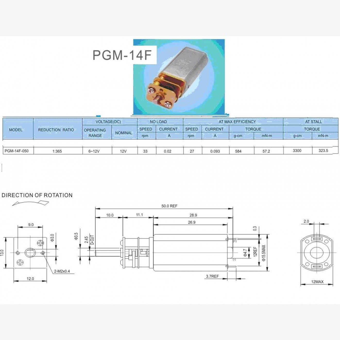 PGM14 Mini-Getriebemotor 12V, 21/Umdr./min., 1:360! PGM14 Mini-Getriebemotor 12V, 21/Umdr./min., 1:360!