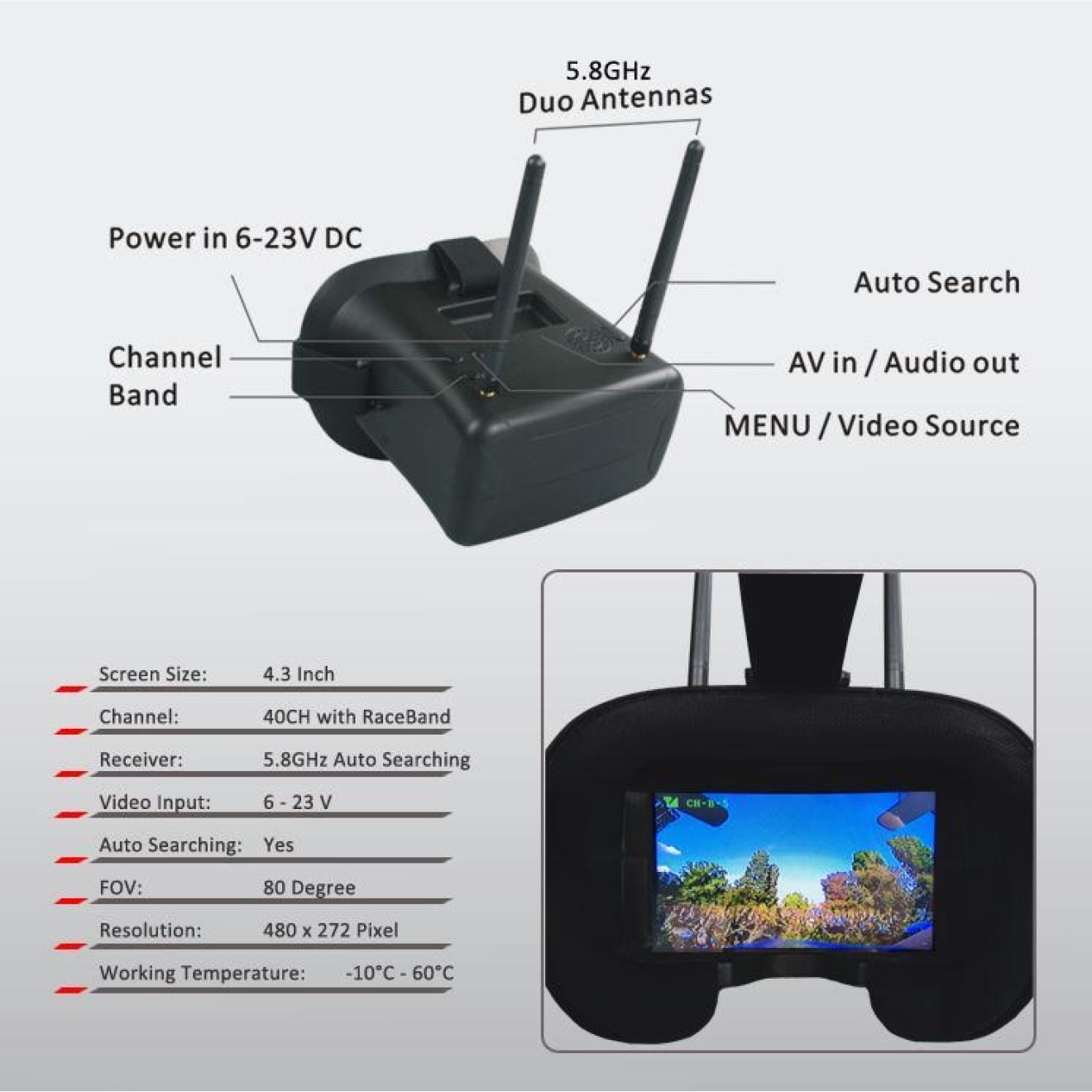 FPV Brille 5,8 GHz Dual Diversity FPV Brille 5,8 GHz Dual Diversity